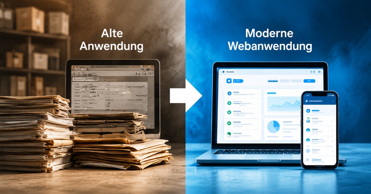 Alte Software wird analysiert und schrittweise in eine moderne Web- und Datenbanklösung überführt.